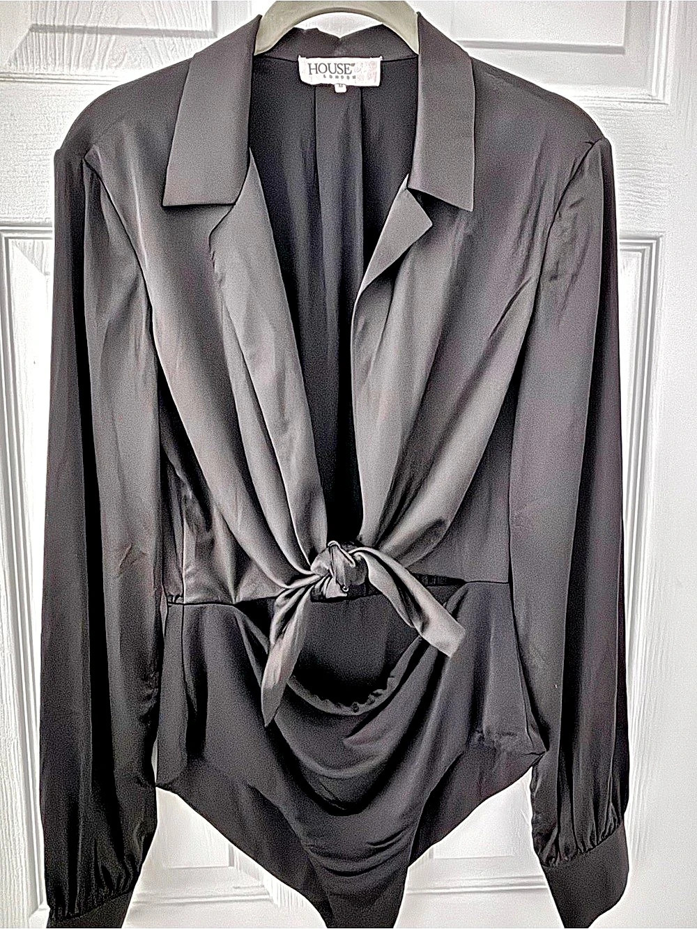 House of London Tie Front Blouse/bodysuit in Black Size Medium Like New